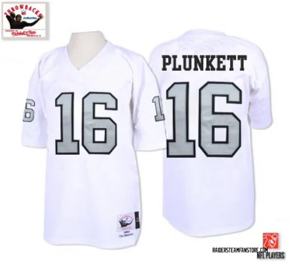 Men's Jim Plunkett Las Vegas Raiders Authentic White with Silver No. Throwback Jersey