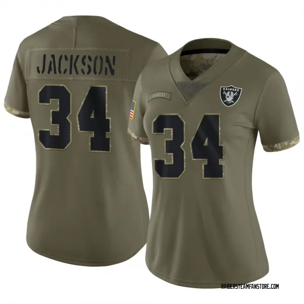 Women's Bo Jackson Las Vegas Raiders Limited Olive 2022 Salute To Service Jersey