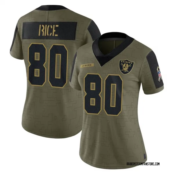 Women's Jerry Rice Las Vegas Raiders Limited Olive 2021 Salute To Service Jersey