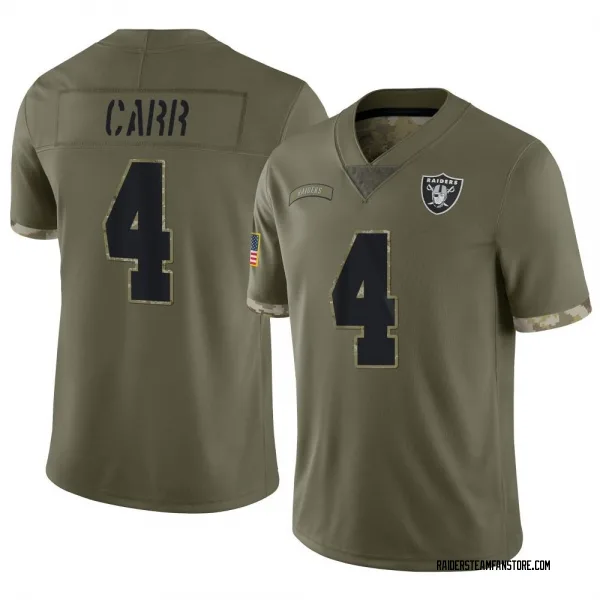 Youth Derek Carr Las Vegas Raiders Limited Olive 2022 Salute To Service Jersey