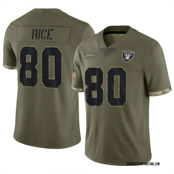 Youth Jerry Rice Las Vegas Raiders Limited Olive 2022 Salute To Service Jersey