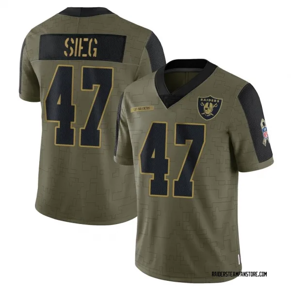 Youth Trent Sieg Las Vegas Raiders Limited Olive 2021 Salute To Service Jersey